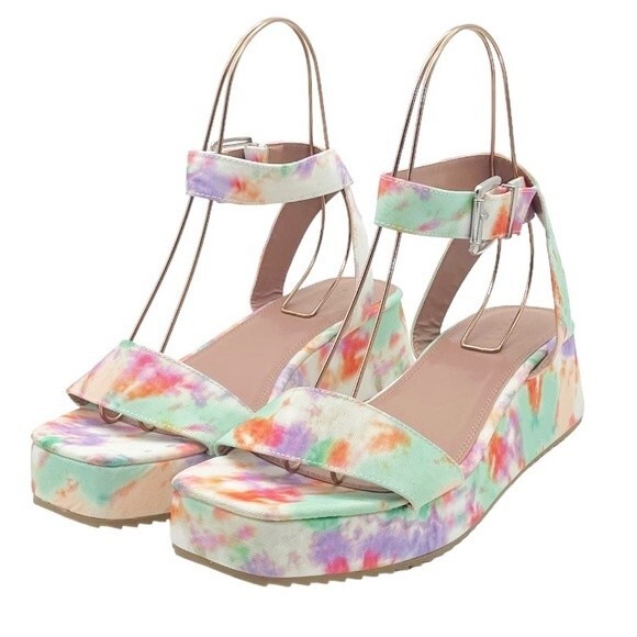 NWT ASOS Tatiana Flatform Ankle Wrap Sandals Bright Pastel Cloud Tie Dye Size 10 - Picture 6 of 16